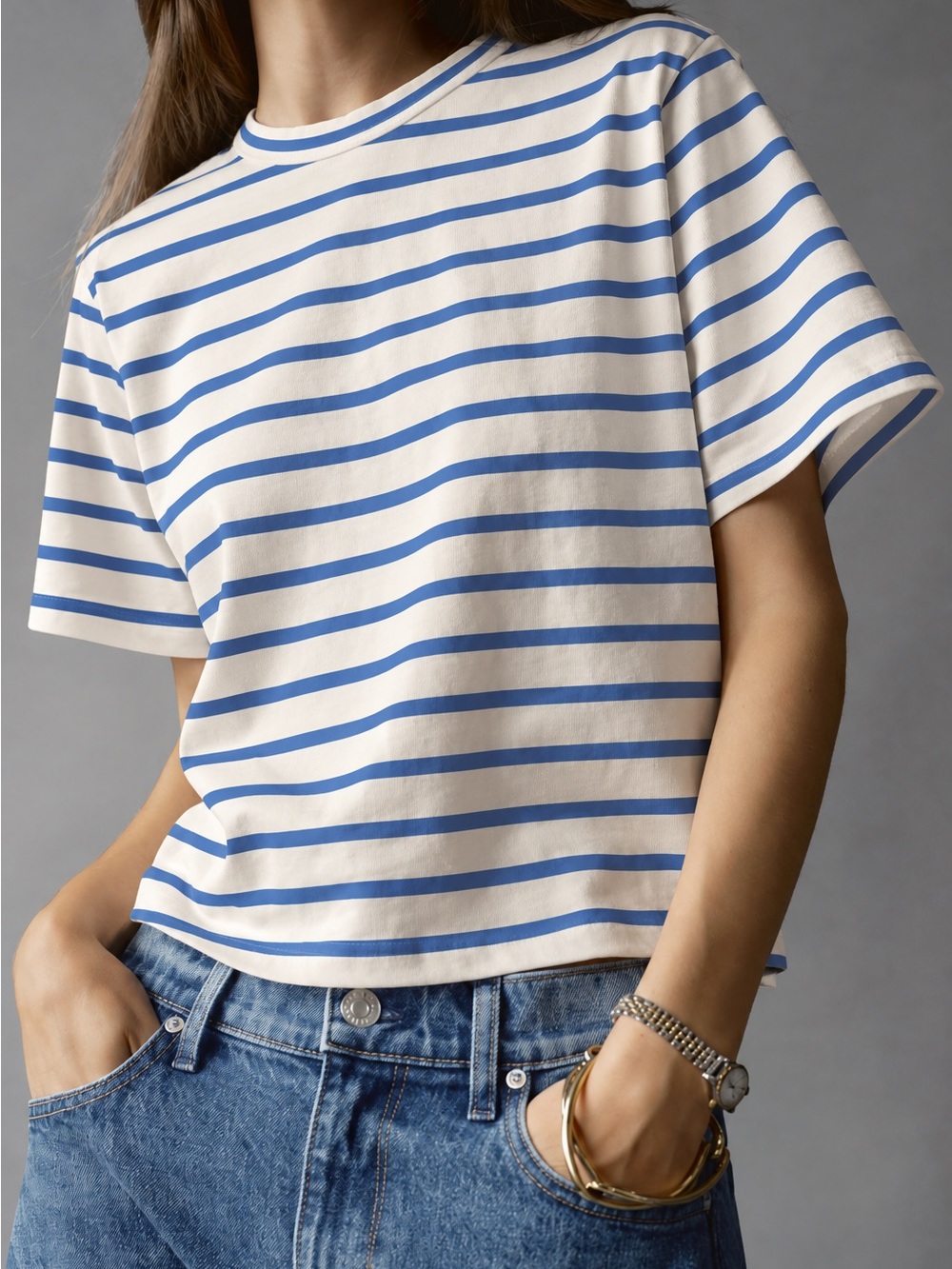 AYR The Practice Tee Classic Blue & White Striped Crewneck